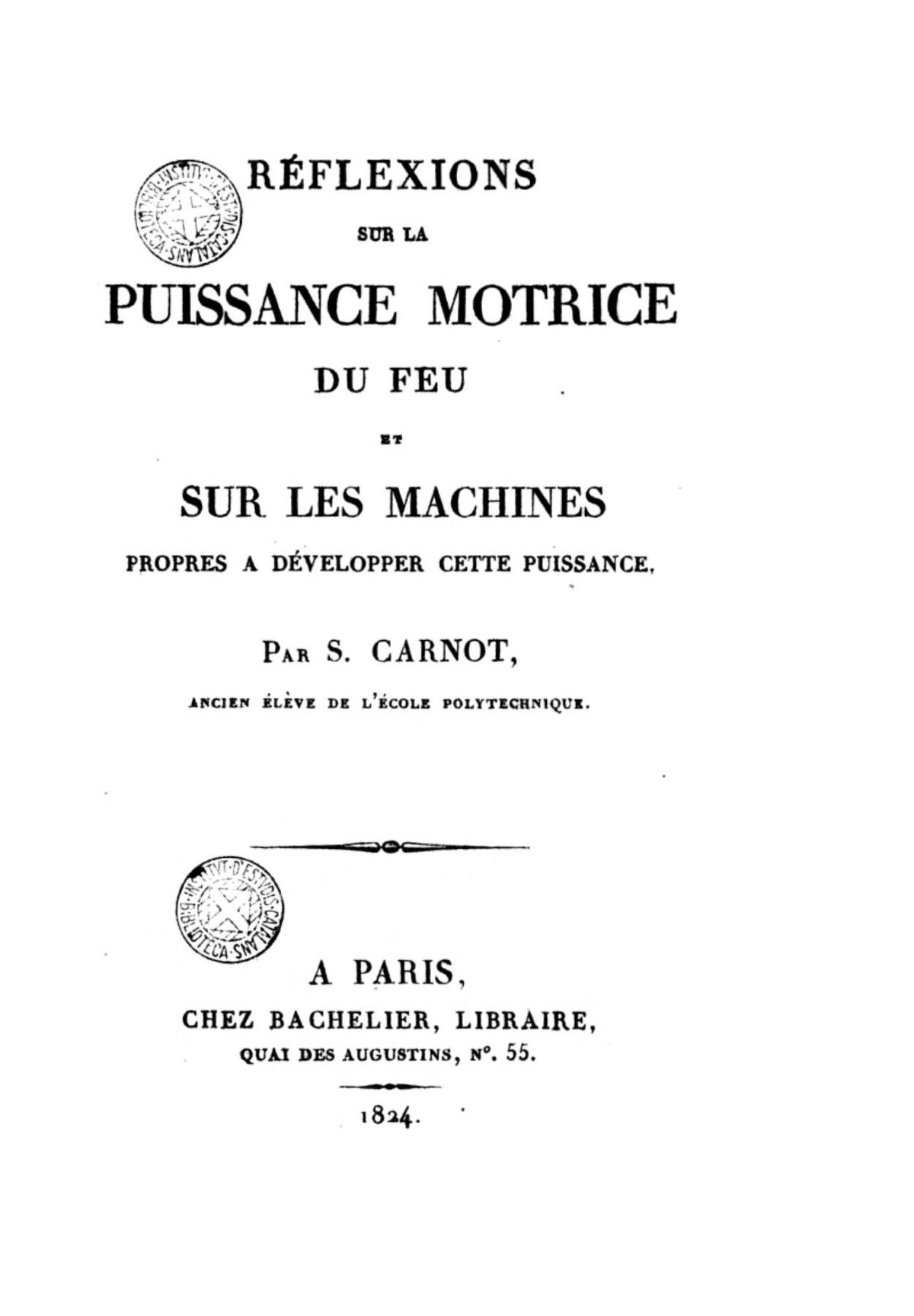 Première de couverture des Réflexions sur la puissance motrice du feu et sur les machines
propres à développer cette puissance